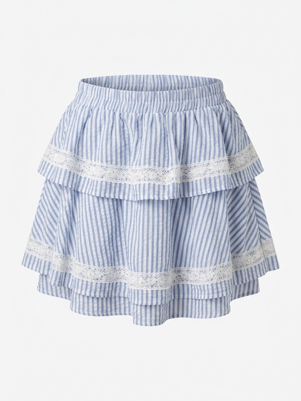 wild fable Light Blue & White Striped Tiered Skort with Lace Trim